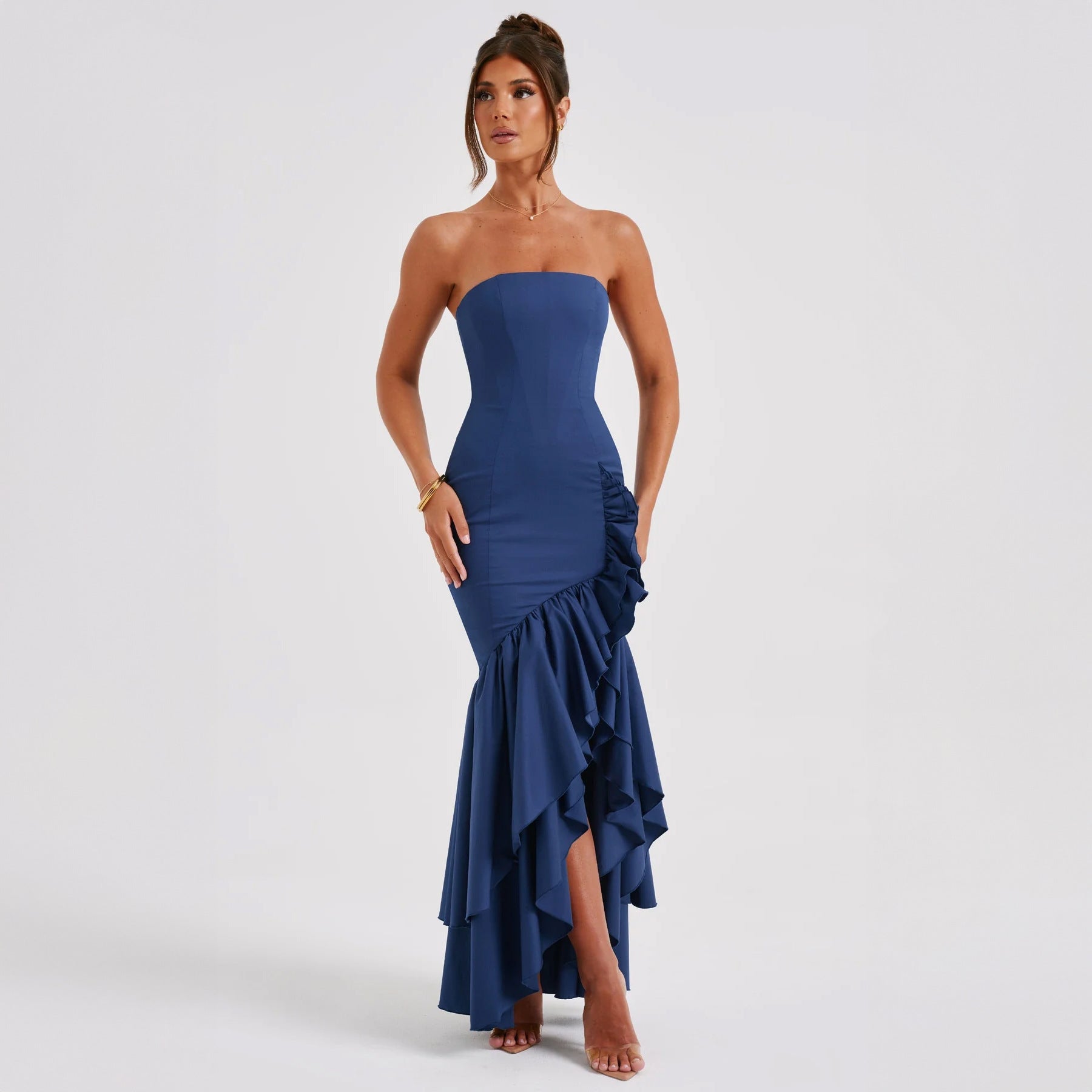 off shoulder, off shoulder strapless, hip hugging, irregular wave party dress