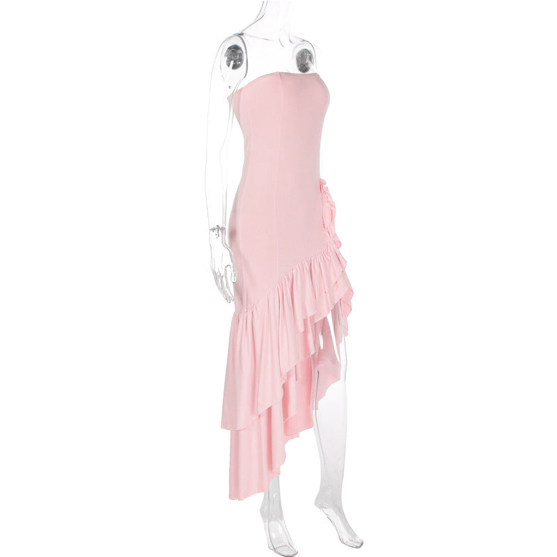 off shoulder, off shoulder strapless, hip hugging, irregular wave party dress