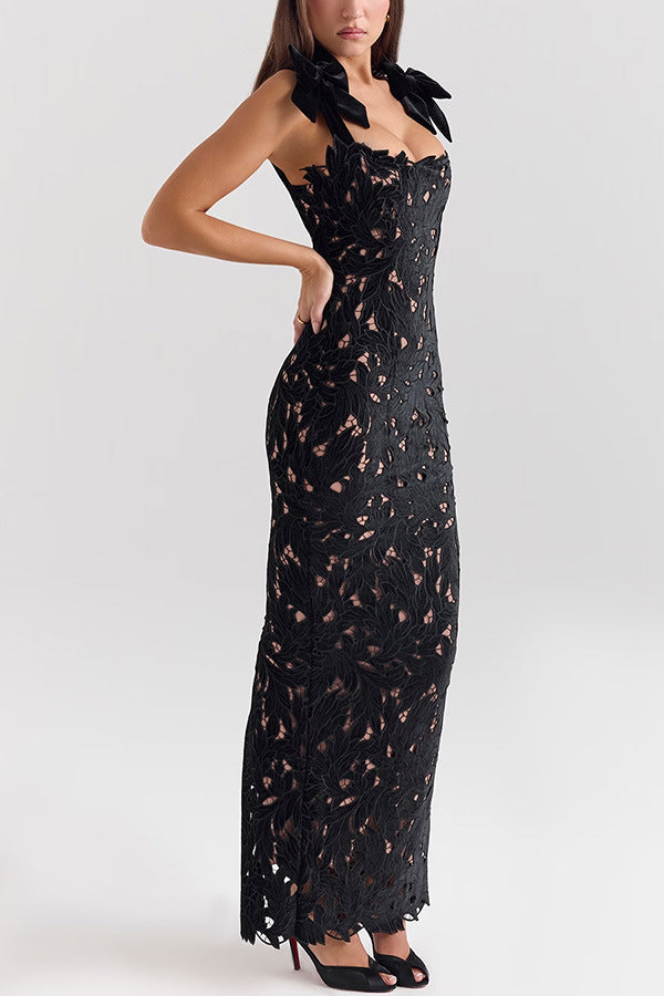 Consonak backless slim fit floral long dress