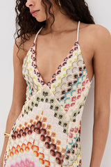 Missoni Knit Colorful Herringbone Print Open Beck Maxi Dress