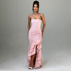off shoulder, off shoulder strapless, hip hugging, irregular wave party dress