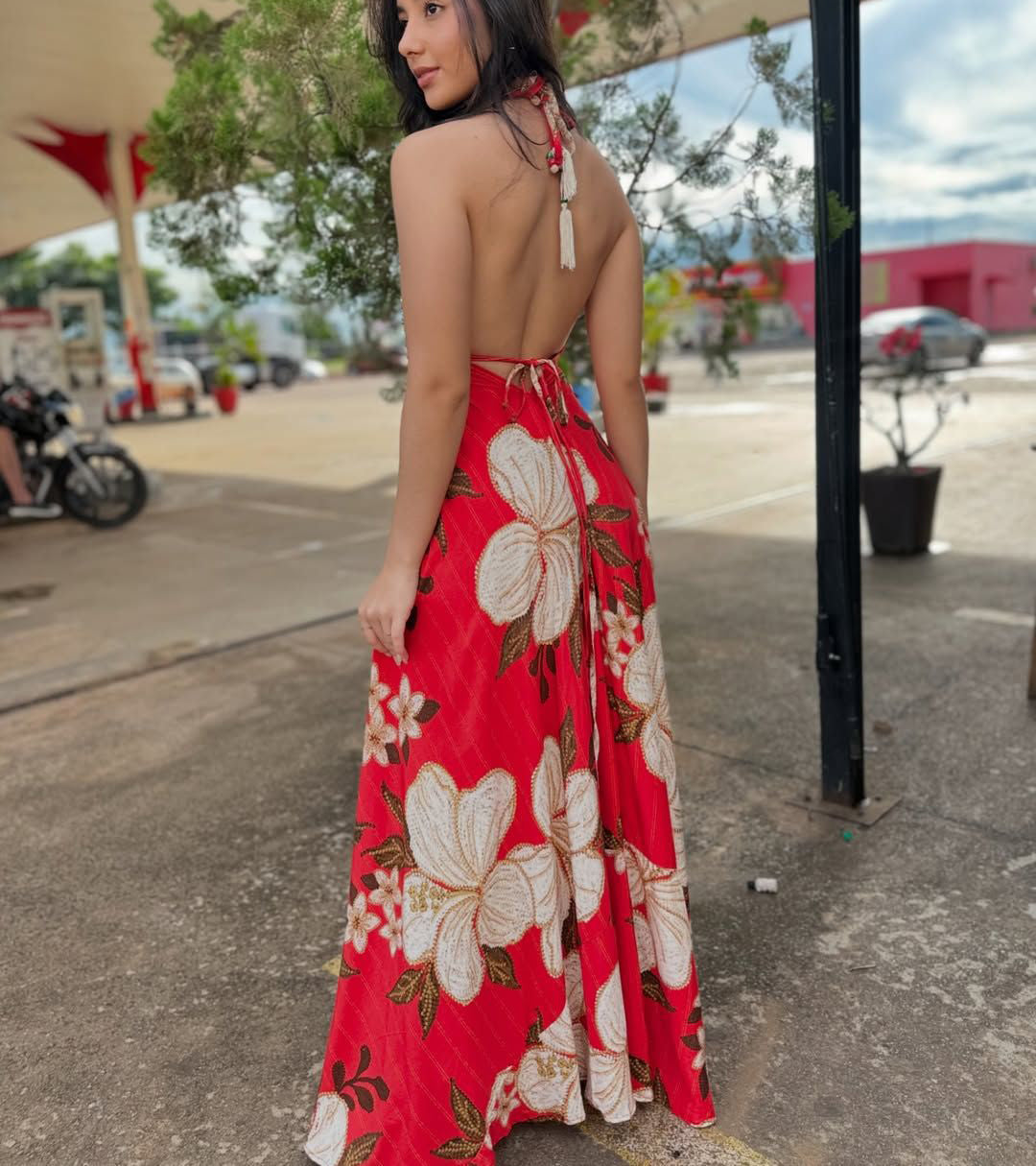 Strapless V-neck Beach Halter Backless Printed Fairy Long Temperament Dresses Swing Dresses