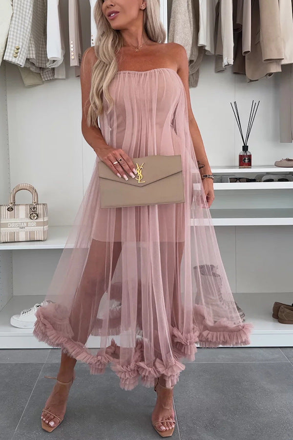 French charm chiffon off shoulder elegant pleated A-line dress