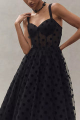 mesh black dot zipper dress INS casual loose strapless suspender party dress