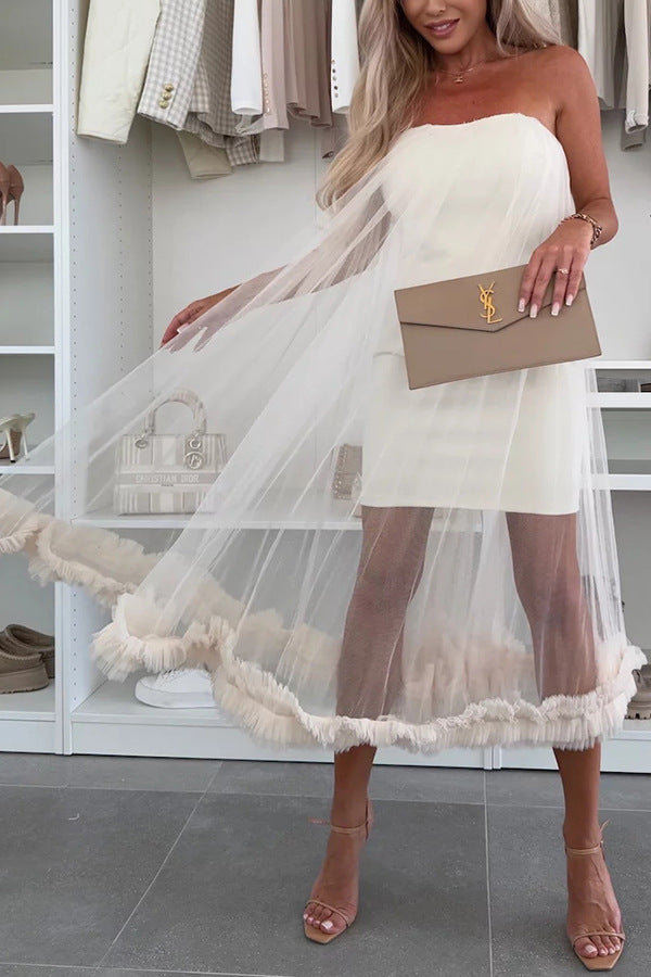 French charm chiffon off shoulder elegant pleated A-line dress