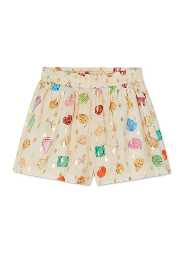 Gold Stamping Unique Printing Lapel Long Sleeve Shirt and Elastic Waist Casual Pocket Shorts Set