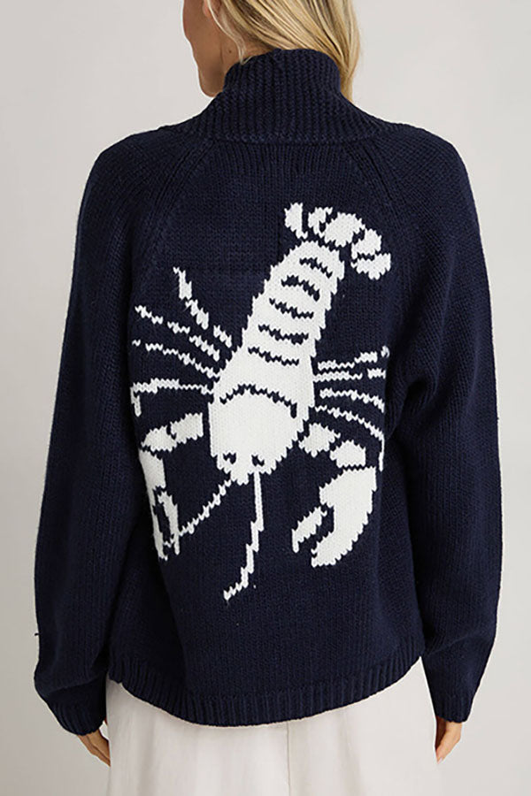 Lobster Pattern Casual Long Sleeve Knit Cardigan