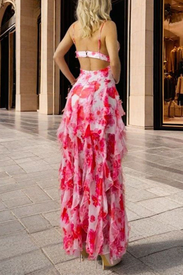 Millie | Floral Ruffle Long Skirt Chiffon Printed Fairy Style Long Style Evening Dress Coupon