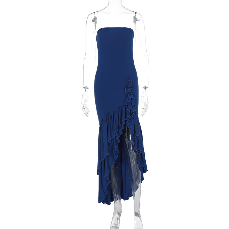 off shoulder, off shoulder strapless, hip hugging, irregular wave party dress