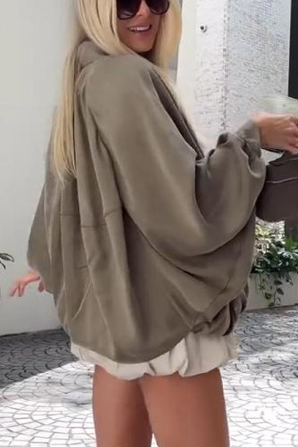Lapel Loose Puff Long Sleeve Casual Zipper Jacket