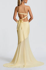 Fable Satin One Shoulder Back Adjustable Straps Contrast Chiffon Hem Maxi Dress