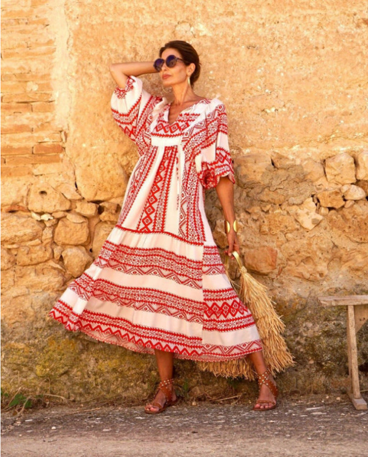 street picnic bubble sleeve layered elegant party MIDI dress