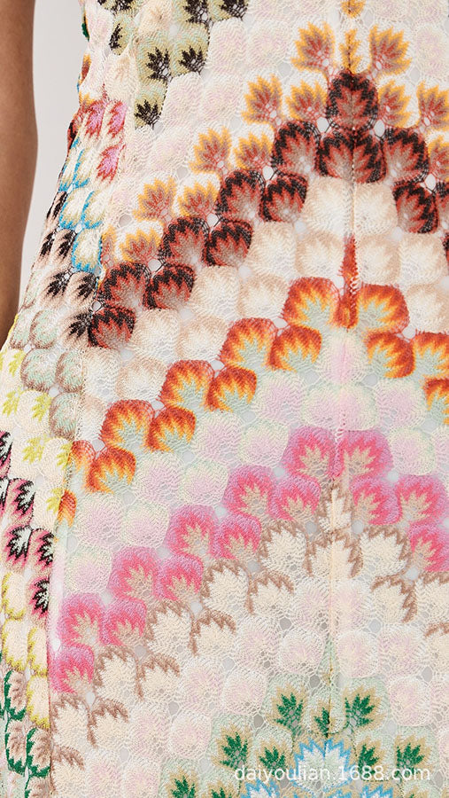 Missoni Knit Colorful Herringbone Print Open Beck Maxi Dress