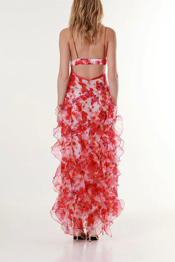 Millie | Floral Ruffle Long Skirt Chiffon Printed Fairy Style Long Style Evening Dress Coupon