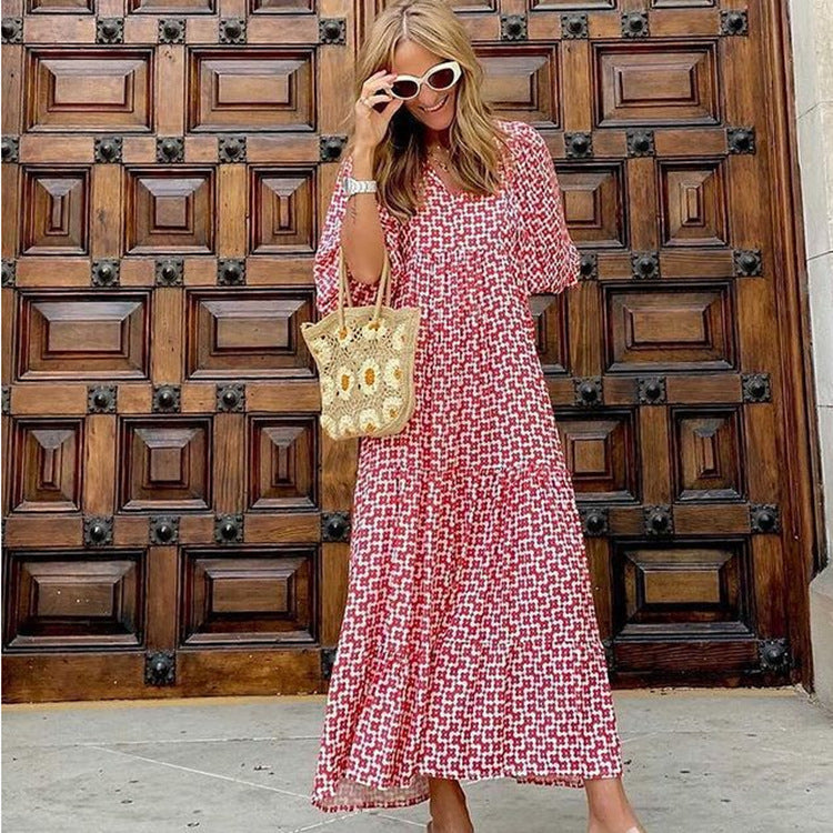 street picnic bubble sleeve layered elegant party MIDI dress