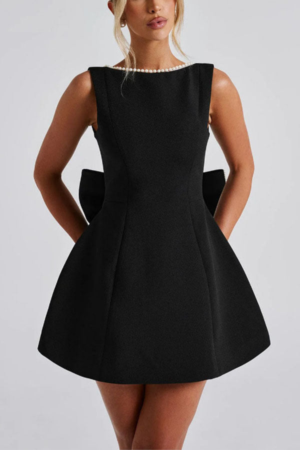 Pearl-embellished Large Bow Slim-fit Mini Dress