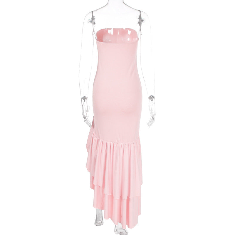 off shoulder, off shoulder strapless, hip hugging, irregular wave party dress