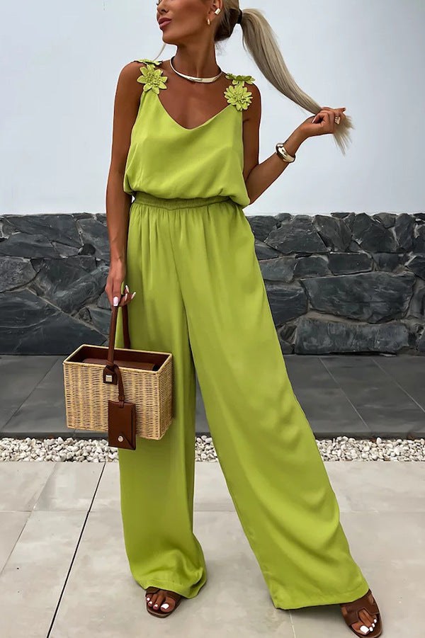Conson off shoulder sleeveless jumpsuit casual solid color jumpsuit street wear long jumpsuit with pockets