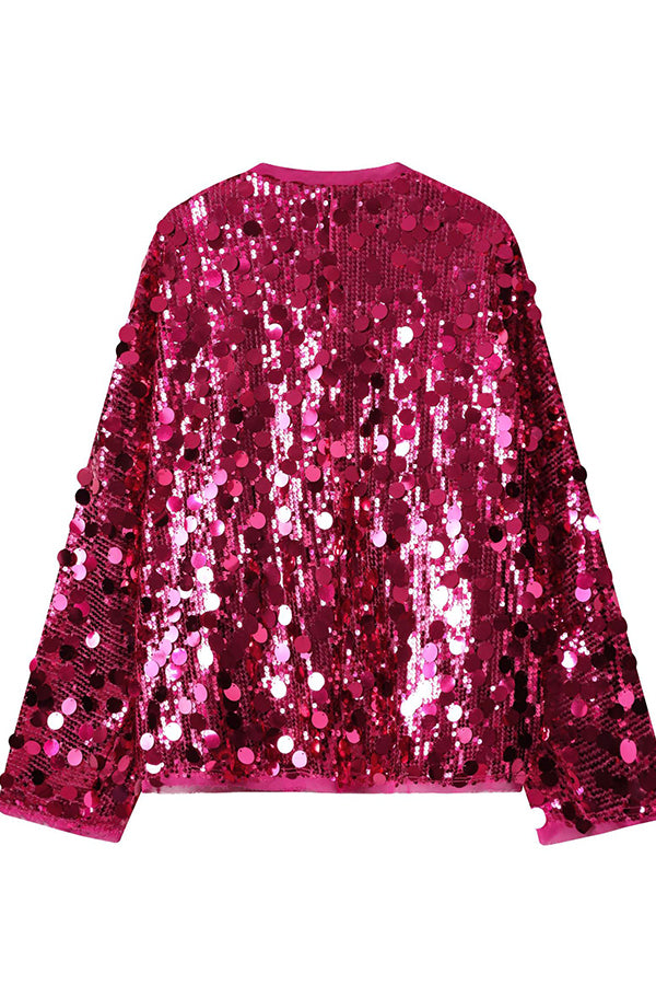 Sequined Long-sleeved V-neck Loose Lace-up Cardigan