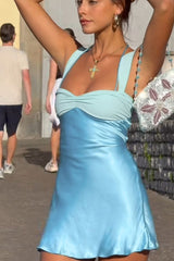 Splicing sleeveless mini long robe satin strapless backless lace up high waisted A-line party dress