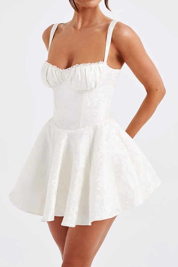 Jacquard Fabric Halter Back Elegant Bow Slim Fit Mini Dress