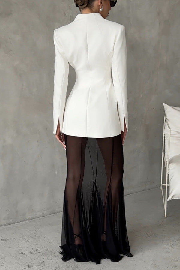 French chiffon fish tail eternal mesh high waisted elastic fish tail long skirt
