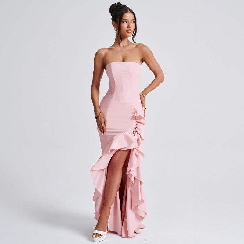 off shoulder, off shoulder strapless, hip hugging, irregular wave party dress