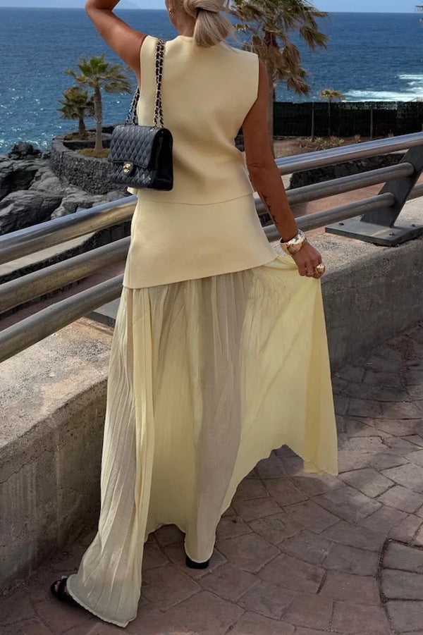 Elegant Knit Gold Buttons V-neck Loose Vest