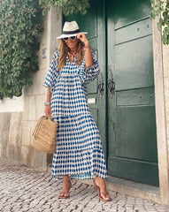 street picnic bubble sleeve layered elegant party MIDI dress