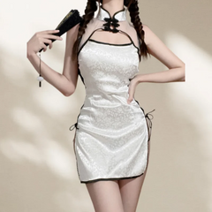 Off-shoulder Slit Cheongsam Retro Style Lingerie Uniform Temptation Perspective Slim Fit Side Opening Strap Passionate Set