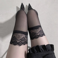 Peacock Lace Stockings Lace-up Over-the-knee Long Stockings Pure and Seductive Black Stockings Ultra-thin Stockings