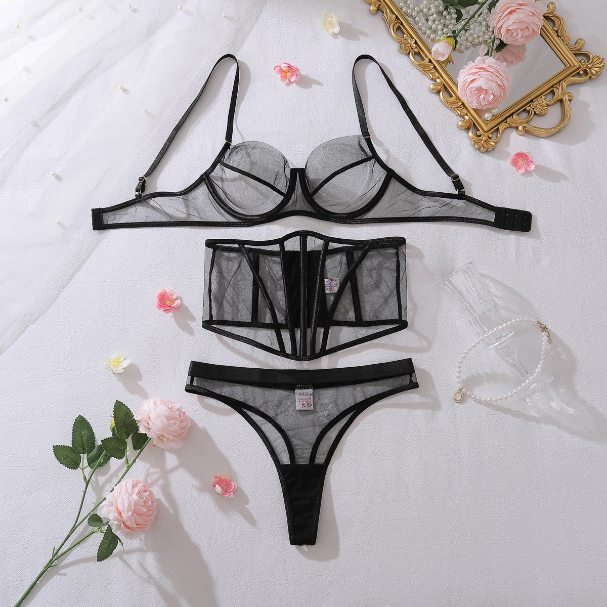 Perspective Fishbone Body Shaping 2026 High Quality Comfortable Mesh Underwear Split Three Piece Set