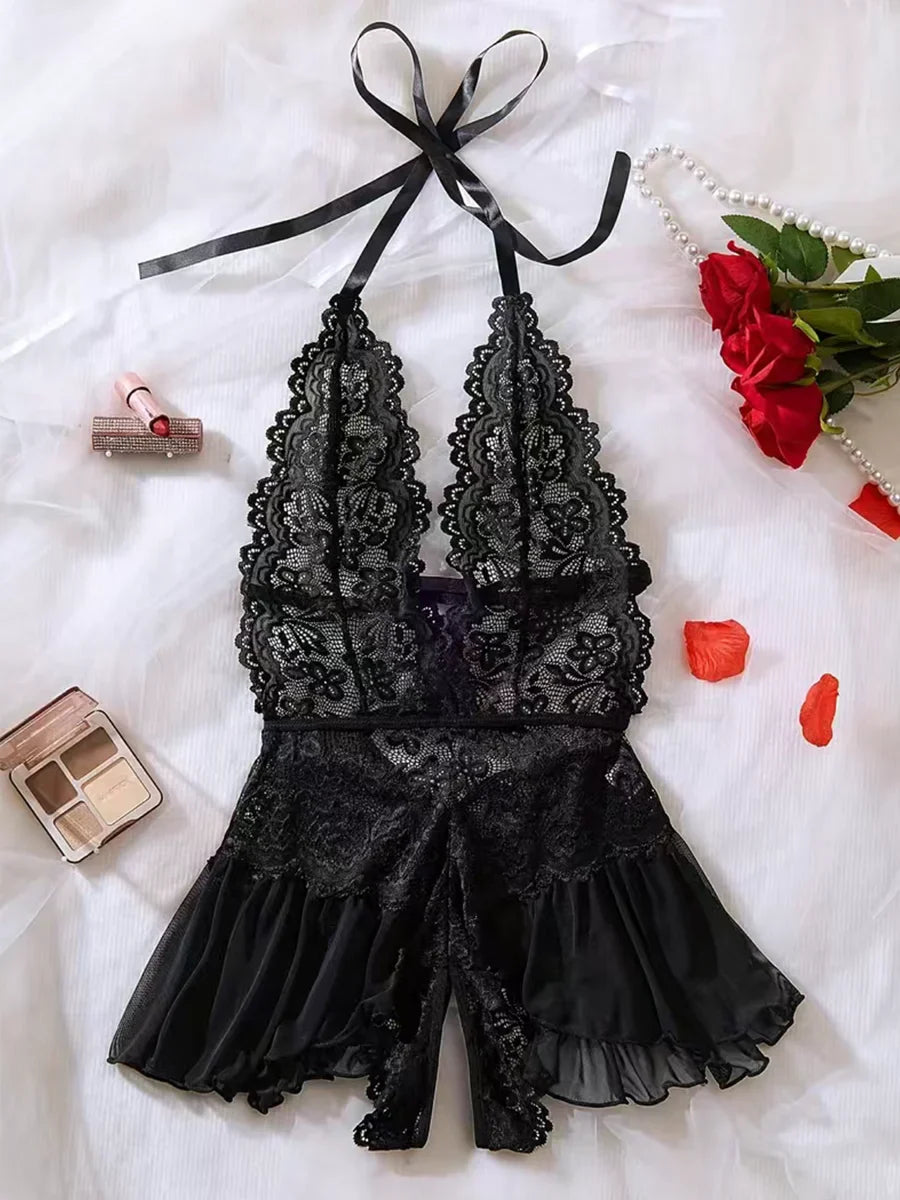 Push Up Hollow Erotic Lingerie Set Lace Transparent Underwear Slim Fit Erotic Bra Set Lace Dress