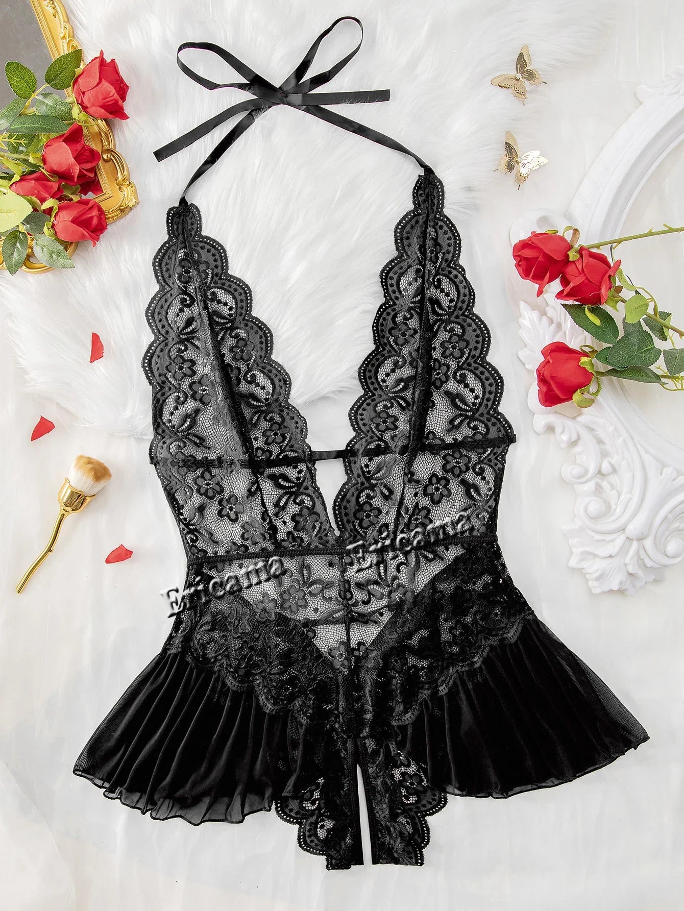 Push Up Hollow Erotic Lingerie Set Lace Transparent Underwear Slim Fit Erotic Bra Set Lace Dress