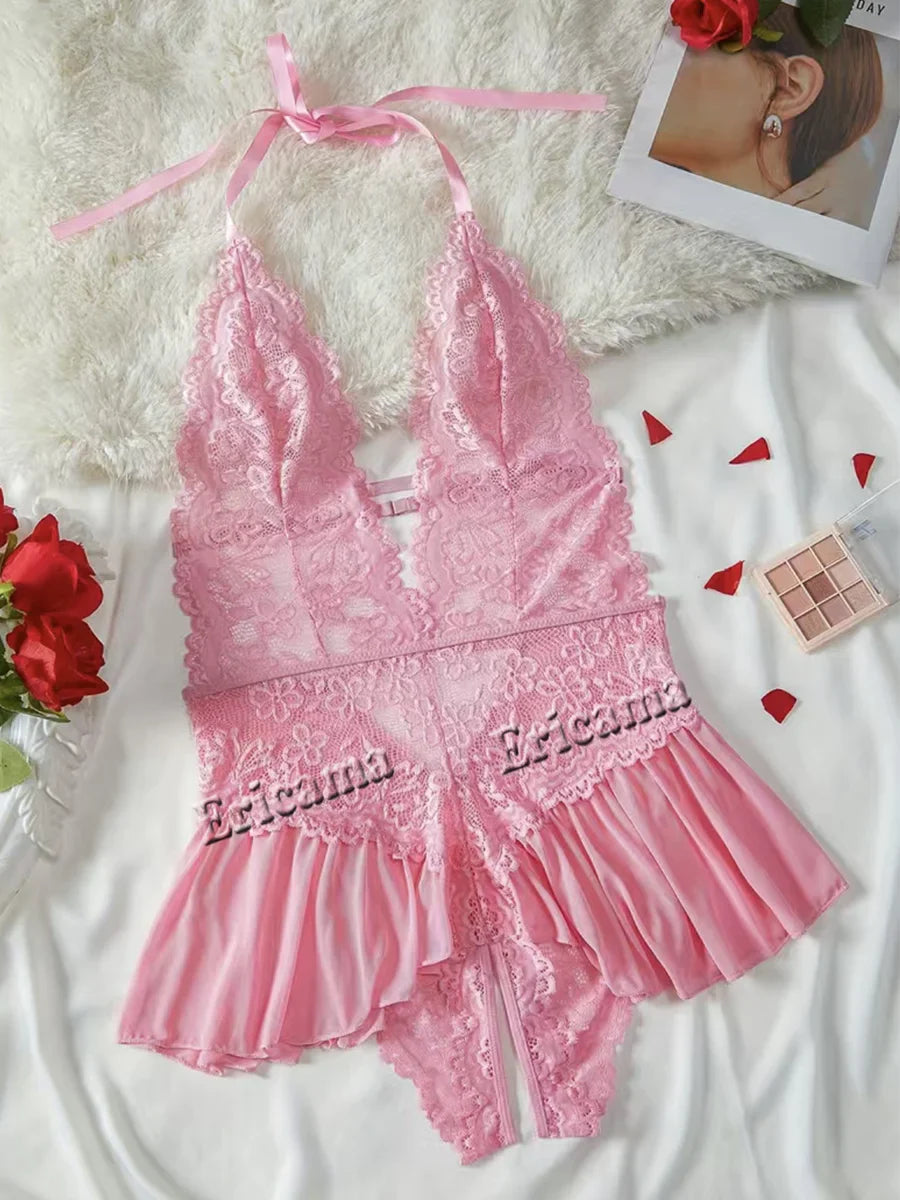 Push Up Hollow Erotic Lingerie Set Lace Transparent Underwear Slim Fit Erotic Bra Set Lace Dress