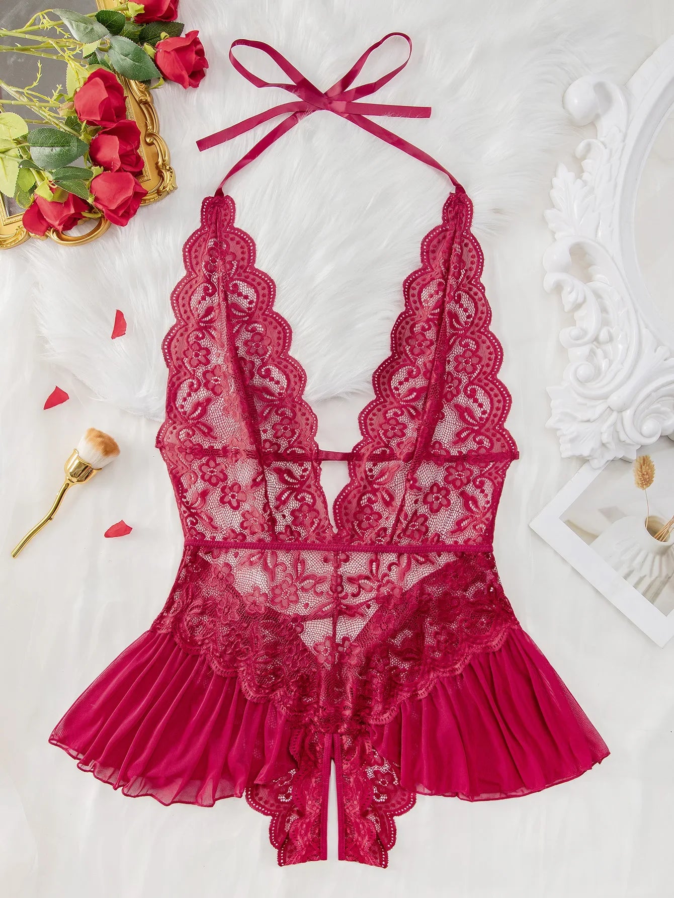 Push Up Hollow Erotic Lingerie Set Lace Transparent Underwear Slim Fit Erotic Bra Set Lace Dress