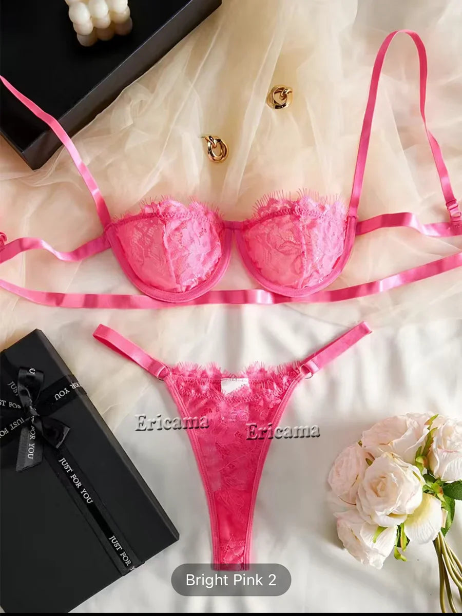 Red Floral Lace Lingerie Set With Choker Intimates 2022 Underwire Bra And Thongs Ladies