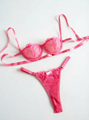 Red Floral Lace Lingerie Set With Choker Intimates 2022 Underwire Bra And Thongs Ladies