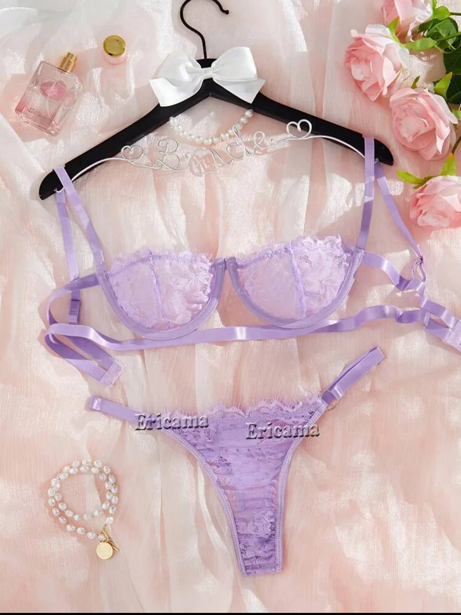 Red Floral Lace Lingerie Set With Choker Intimates 2022 Underwire Bra And Thongs Ladies