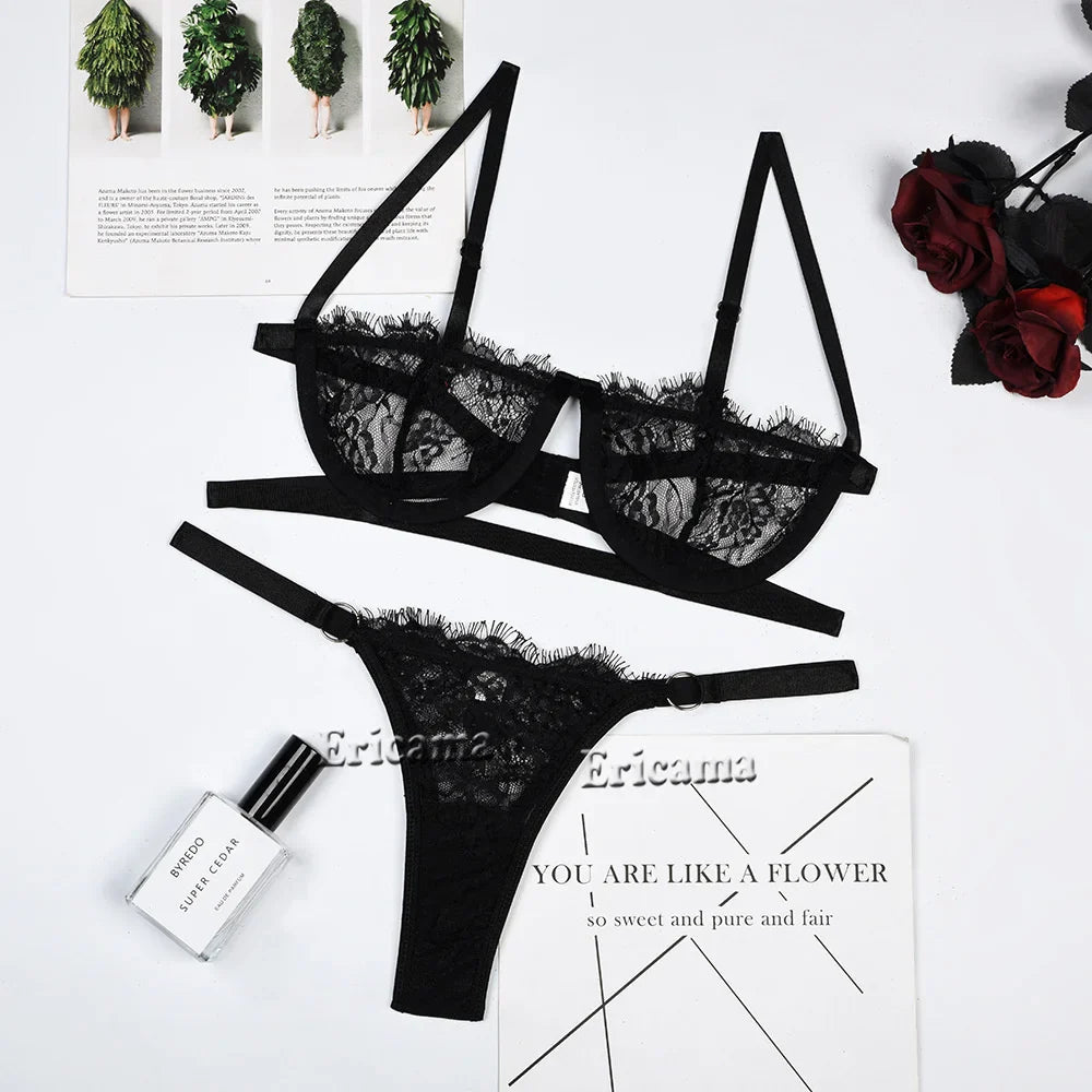 Red Floral Lace Lingerie Set With Choker Intimates 2022 Underwire Bra And Thongs Ladies