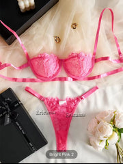 Red Floral Lace Lingerie Set With Choker Intimates 2022 Underwire Bra And Thongs Ladies