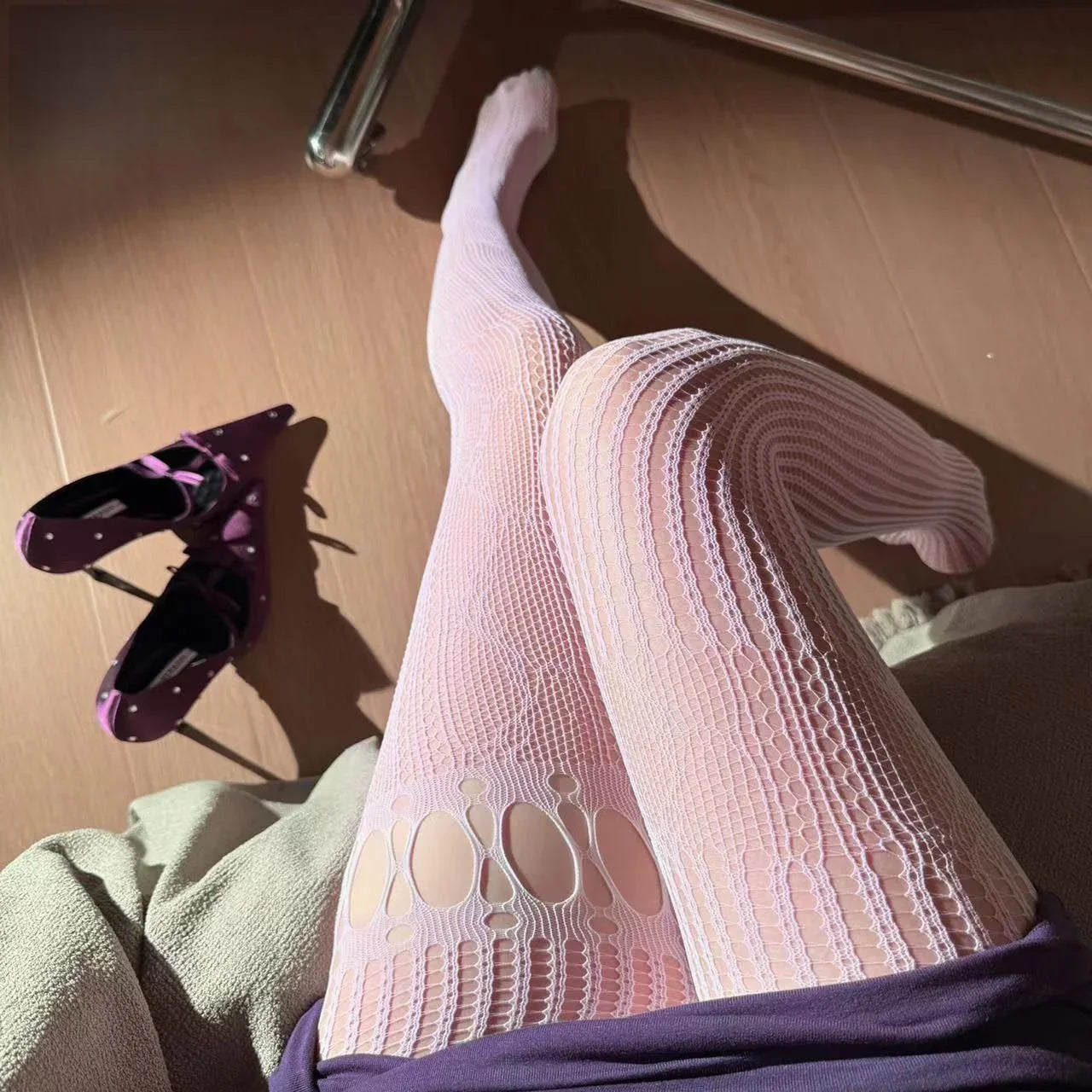 See-through Vintage AB-style Leg Vertical Pattern Spliced Fishnet Stockings Millennial Sweet Cool Girl Fishnet Stockings