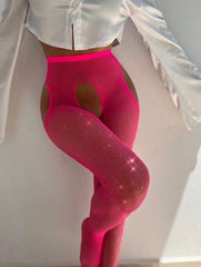 Erotic Lingerie Stockings Rhinestone Fishnet Open Crotch Mesh Tight High Pantyhose Party Club Stockings New