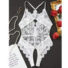 Floral Lace Strappy Rompers Transparent Erotic Tight Combination Catsuits Club Backlesss Lingerie Set