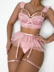 Lingerie Lace Eroticу Set 3 Pieces Transparent Underwear Embroidery Erotic Beautiful Bra And Panty Sets