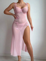 Lingerie Set Butterfly Applique Mesh See-Through Slit Slimming Erotic Lingerie Dress Set Erotic Underwear