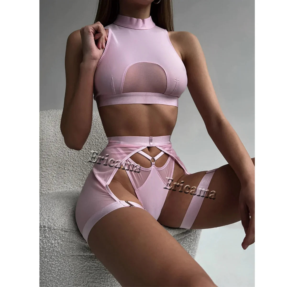 Lingerie Set 3 Pieces Vest Seamless Underwear Belt Set Thong Black Exotic Sets