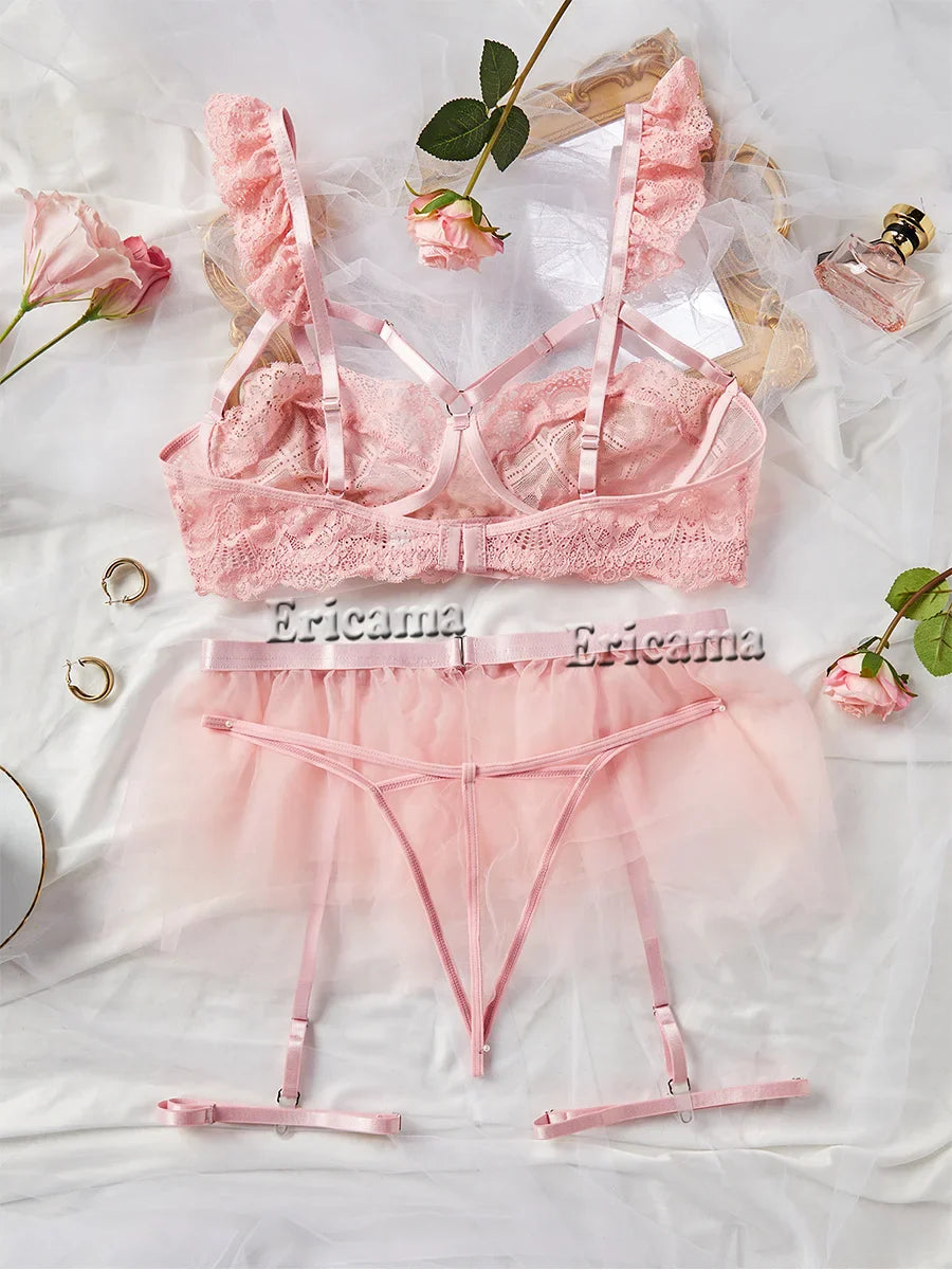 Lingerie Lace Transparent Underwear Brief Sets Bra Kit Push Up Breves Sets Erotic Bra Set Underwear
