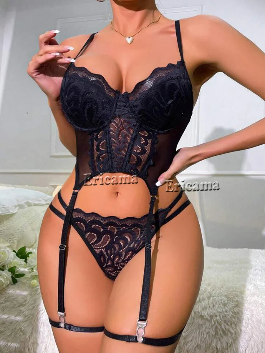 Lingerie Lace Transparent Underwear Brief Sets Bra Kit Push Up Breves Sets Erotic Bra Set