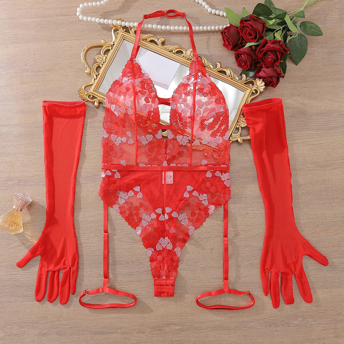 Neck Hanging 2026 Mesh Transparent with Hollow out jumpsuit Three piece Set